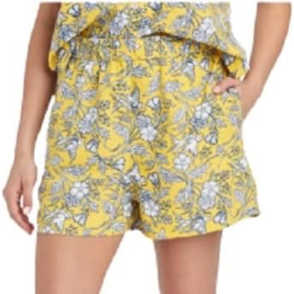 Universal Thread Floral Yellow High Rise Pull-on Linen Shorts Womens Medium